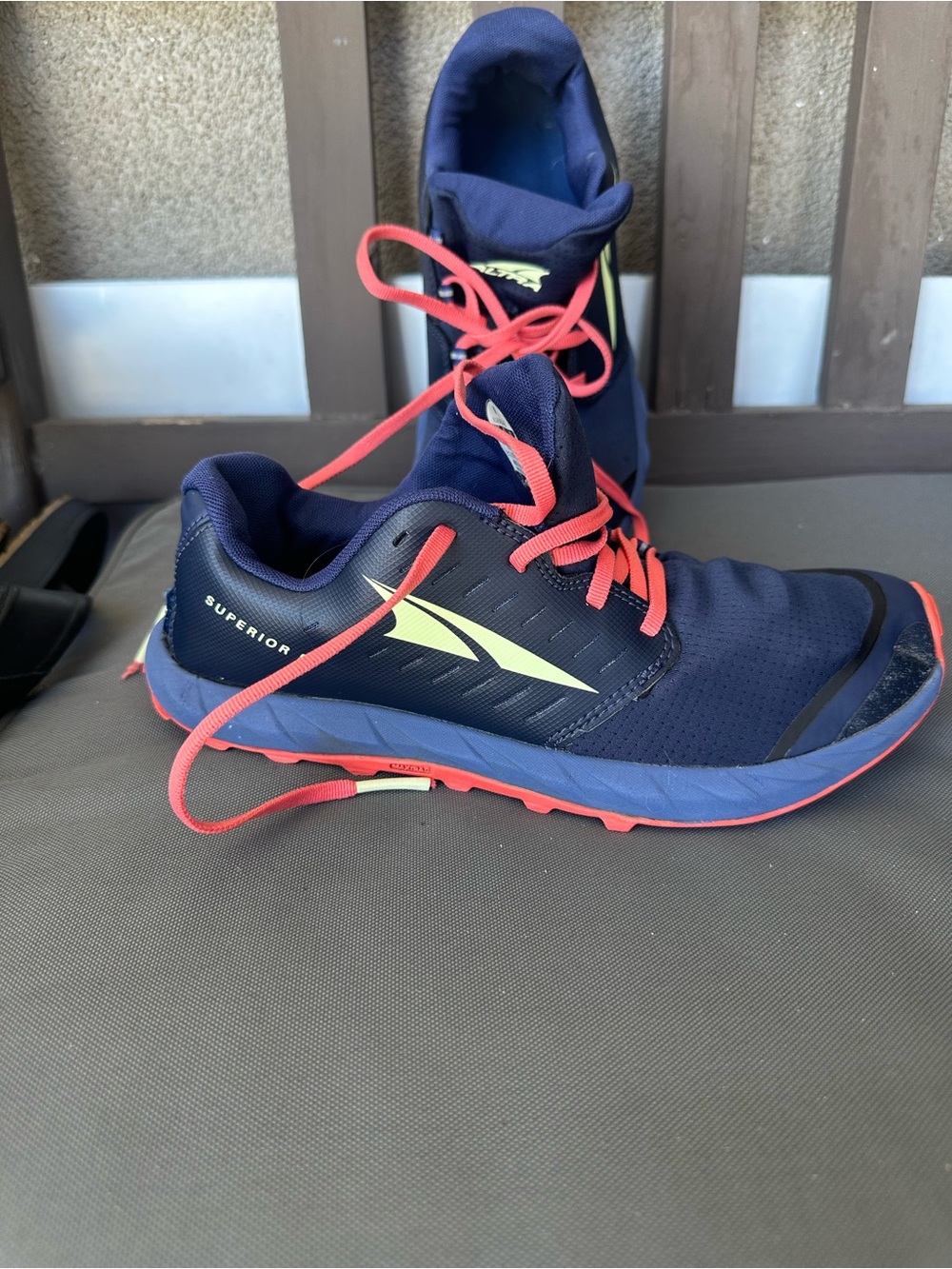 Altra Navy Blue Trail Runners with Coral Accents